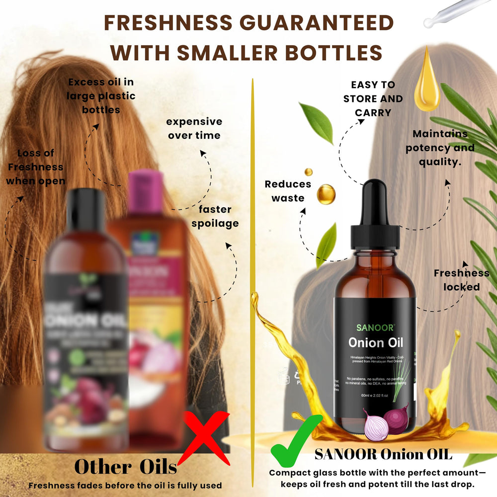 SANOOR huile oignons rouges Himalaya, brillance et douceur des cheveux.