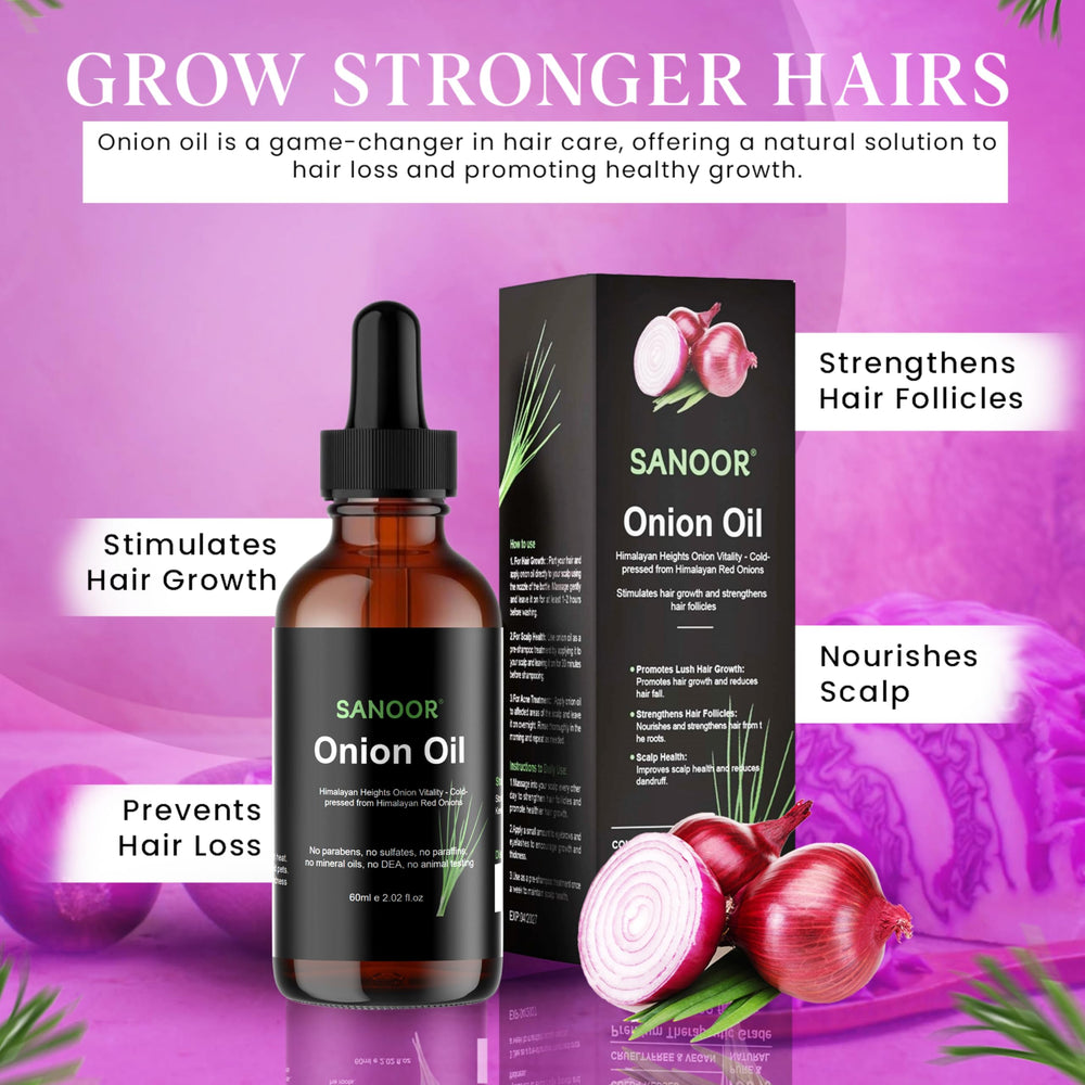 SANOOR huile oignons rouges Himalaya, renforcement des follicules et vitalité.