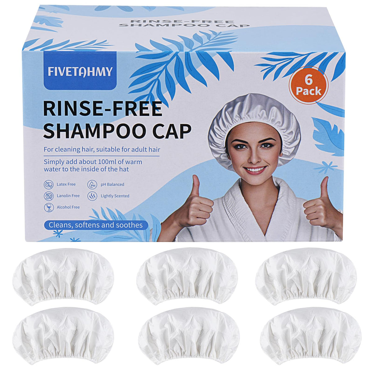 Le pack SANPUK de 6 bonnets shampoing sans rinçage, pratique pour les déplacements.