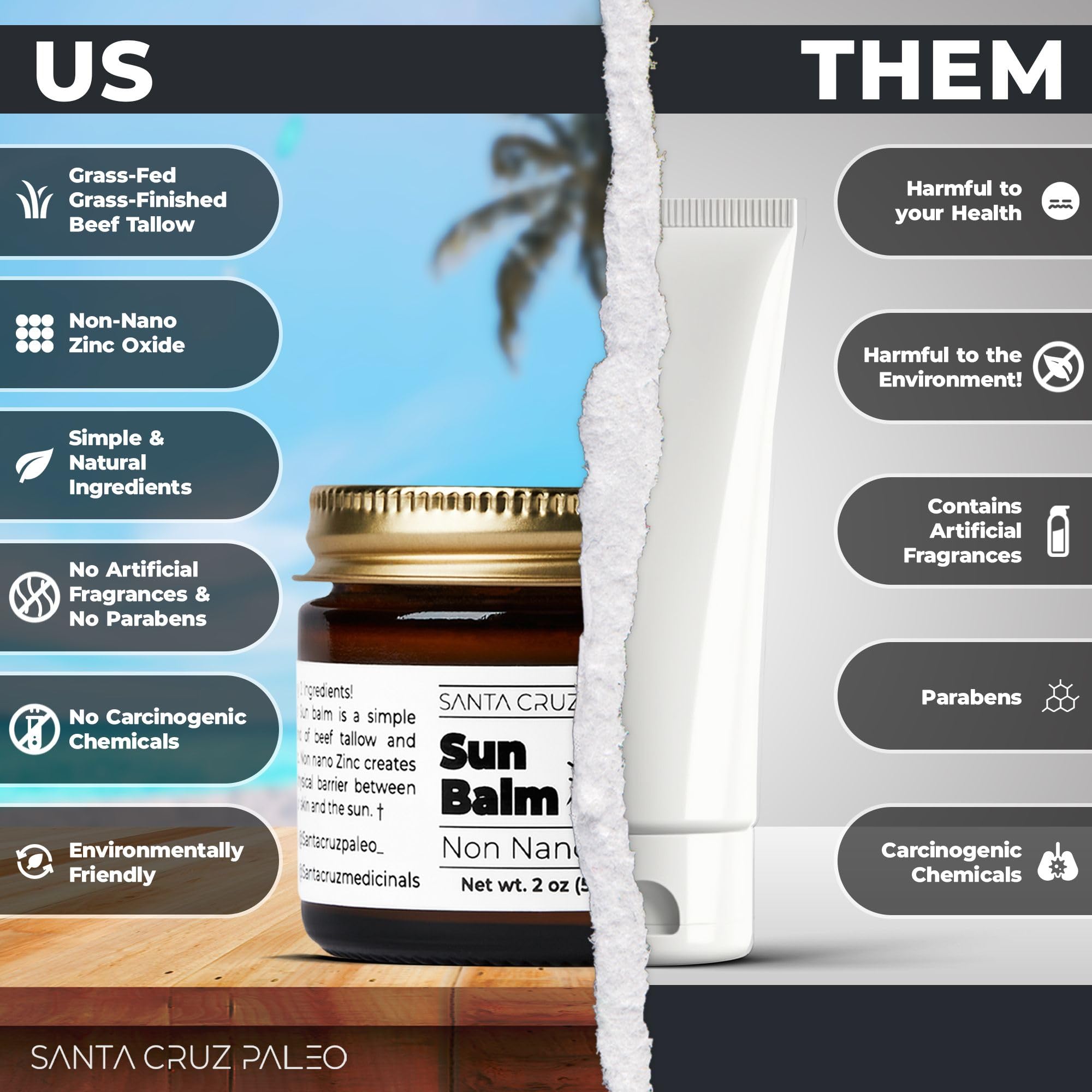 Santa Cruz Paleo beef tallow sun balm face application texture swatch shows smooth, non-greasy finish