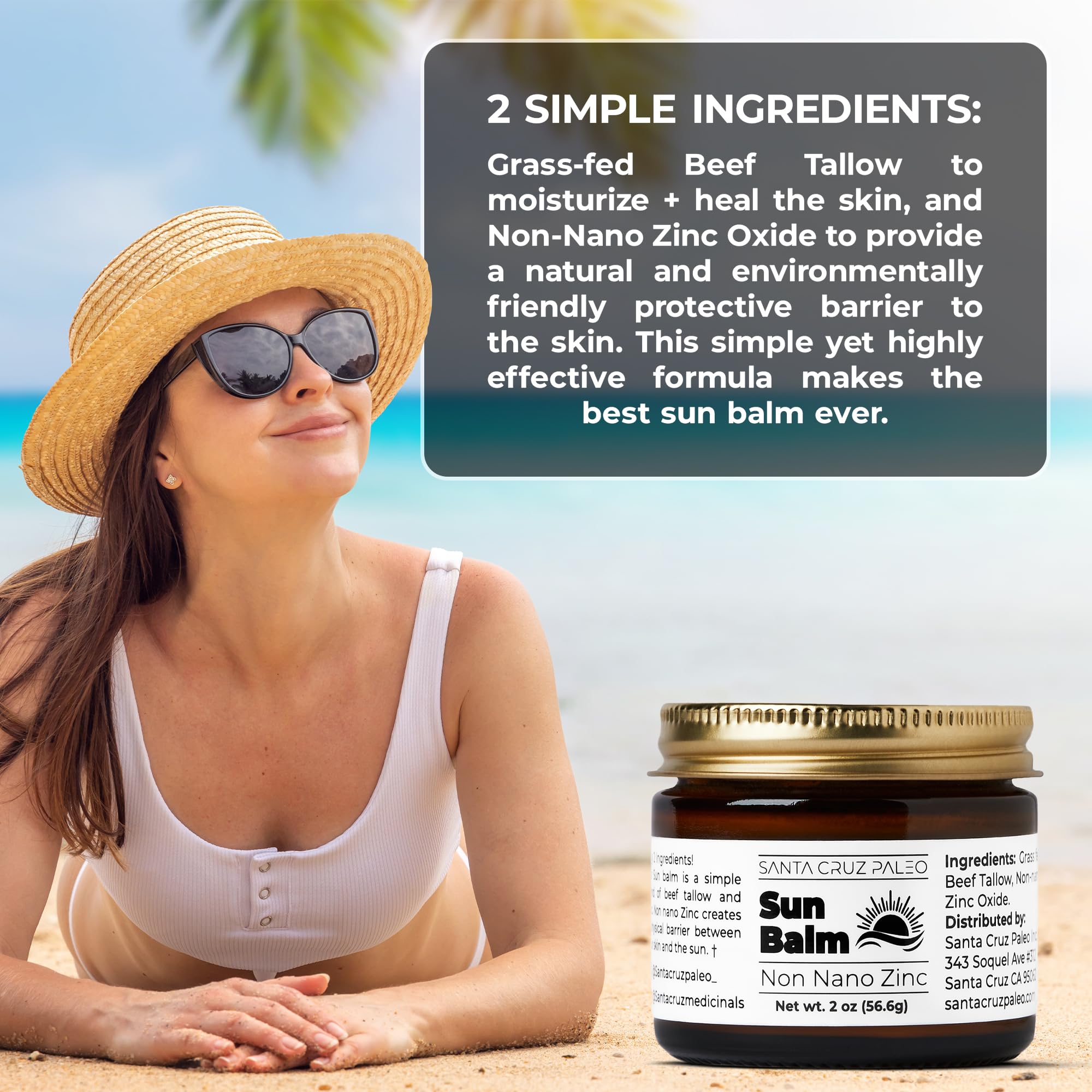 Santa Cruz Paleo beef tallow sun balm texture swatch shows smooth finish