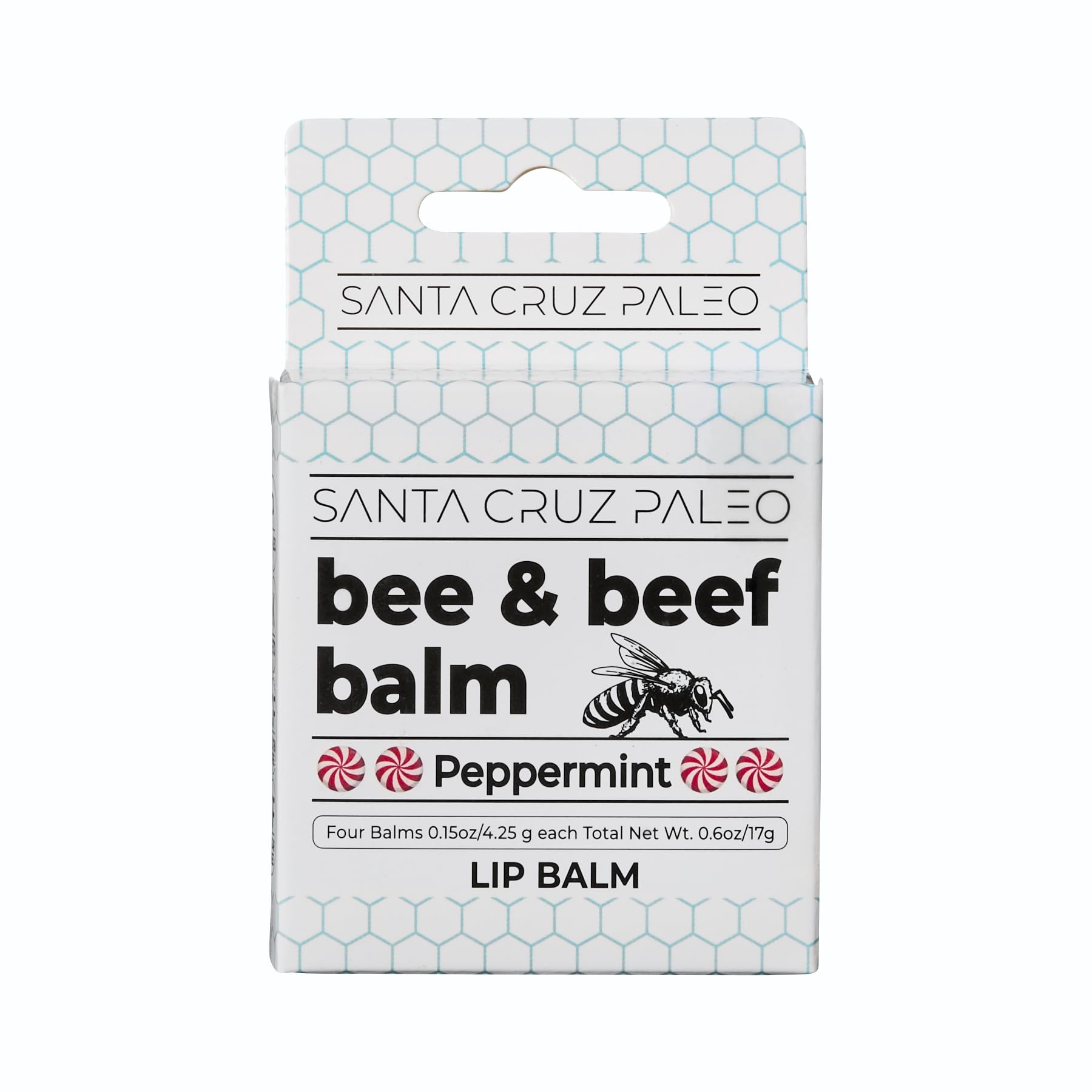 Santa Cruz Paleo lip balm pack front shows a four-pack for daily moisture.