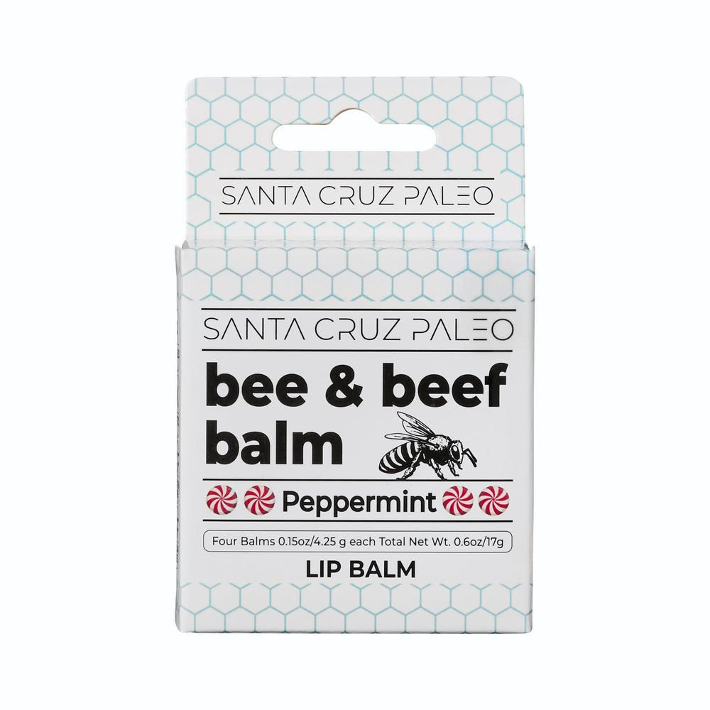 Santa Cruz Paleo lip balm pack front shows a four-pack for daily moisture.