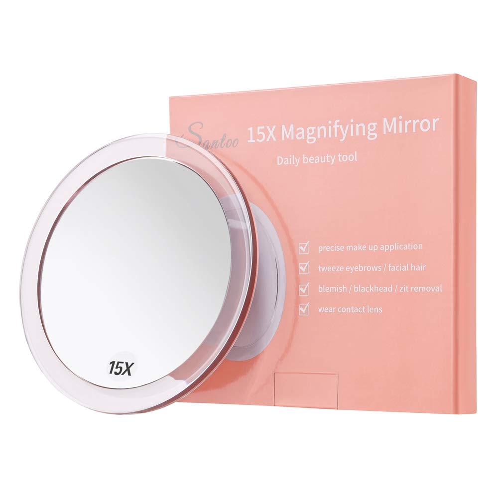 Miroir SANTOO 15x avec ventouses triples pour retouches précises.