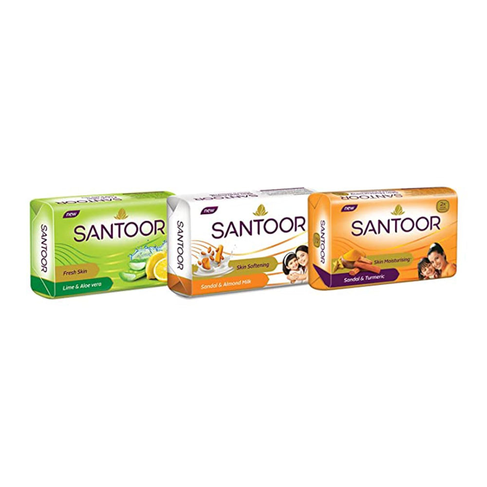 Santoor pack4 de savons santal curcuma, présentation pratique à la maison.