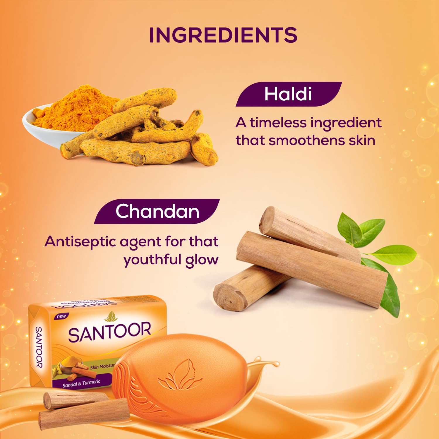 Santoor savon santal et curcuma, texture lisse et agréable sous la douche.