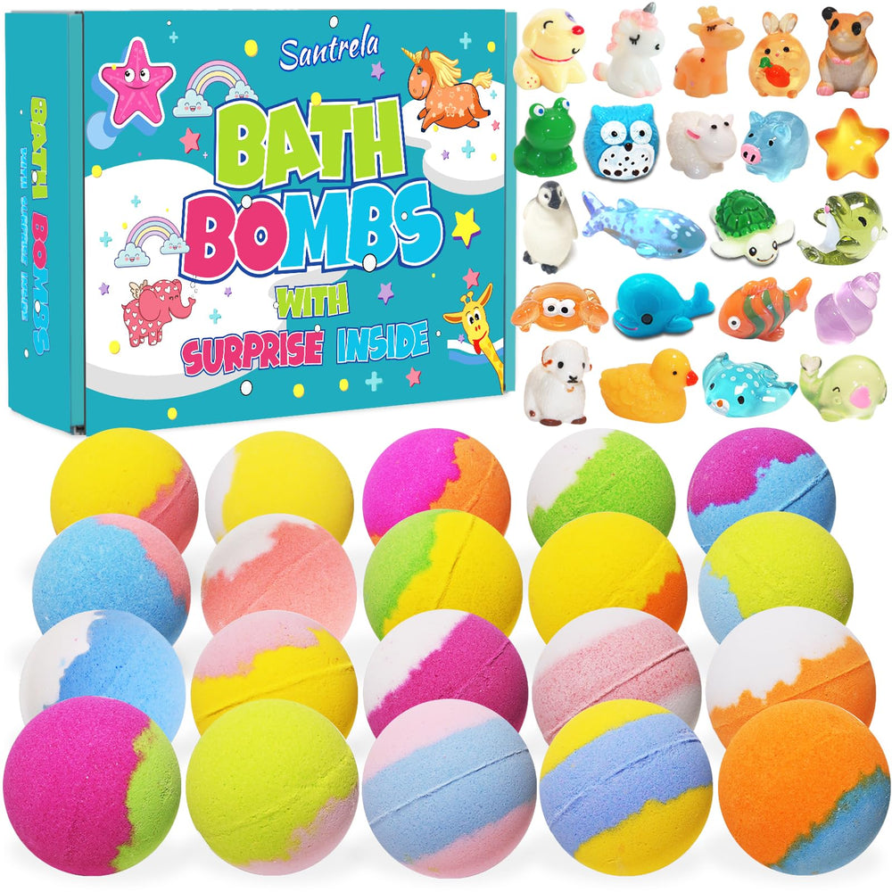 Bombes de bain Santrela pour enfants avec surprise intérieure lors du bain ludique.
