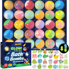 Bombes de bain Santrela pour enfants avec surprise lumineuse dans une boîte cadeau.