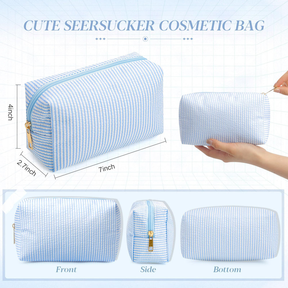 Sanwuta fermeture éclair robuste sur trousse seersucker bleu pour un accès rapide
