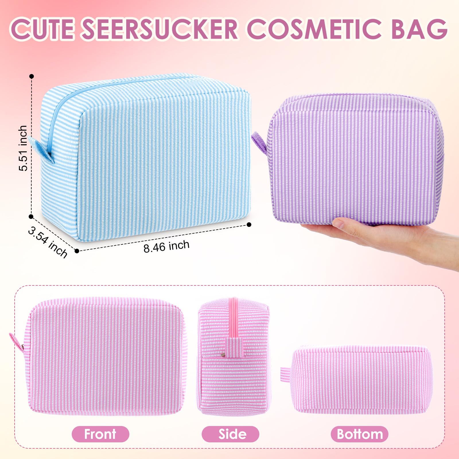 Pochette cosmétique Sanwuta grand format en seersucker idéale pour kit beauté.