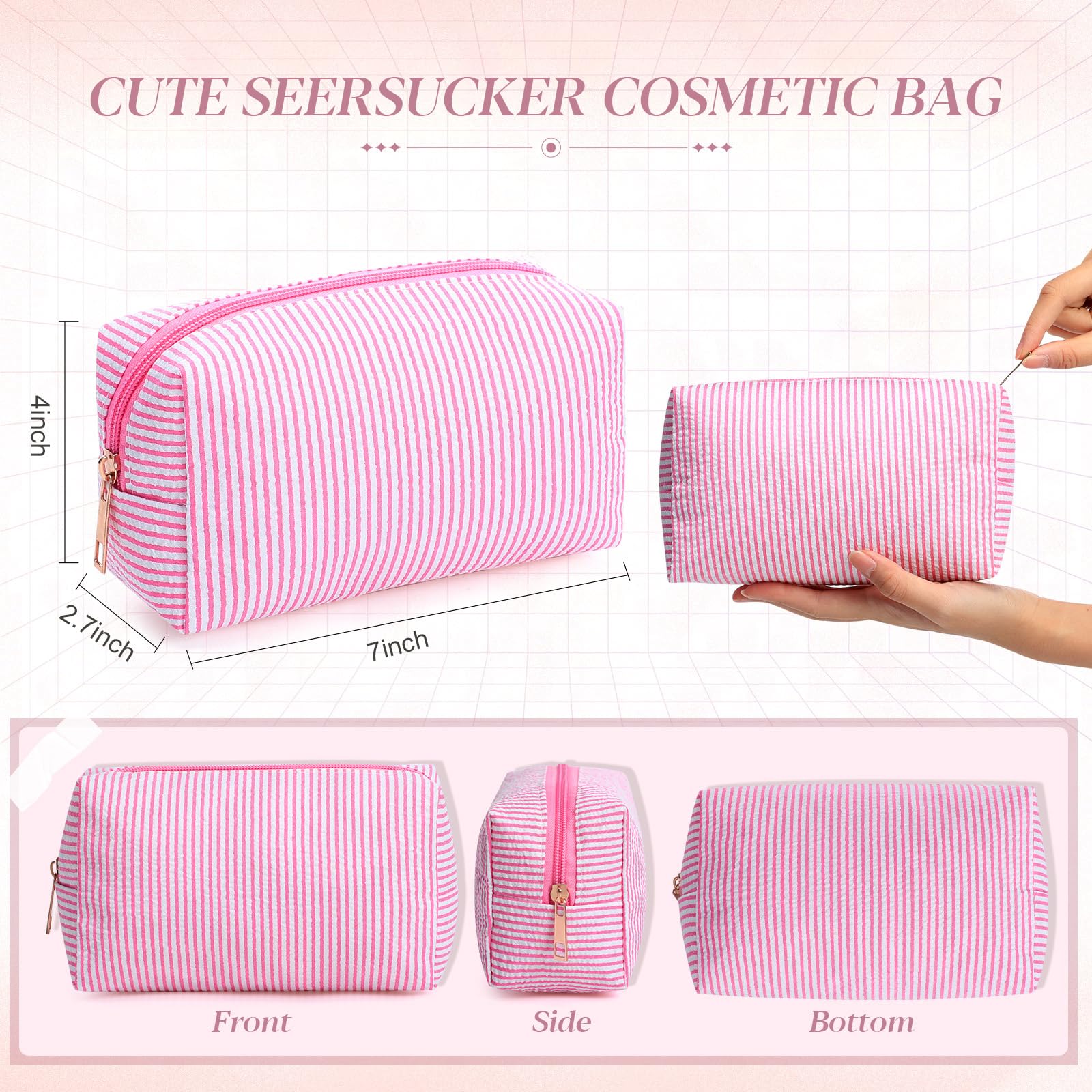 Trousse cosmétique rayée rose Sanwuta, idéale pour le voyage et le rangement