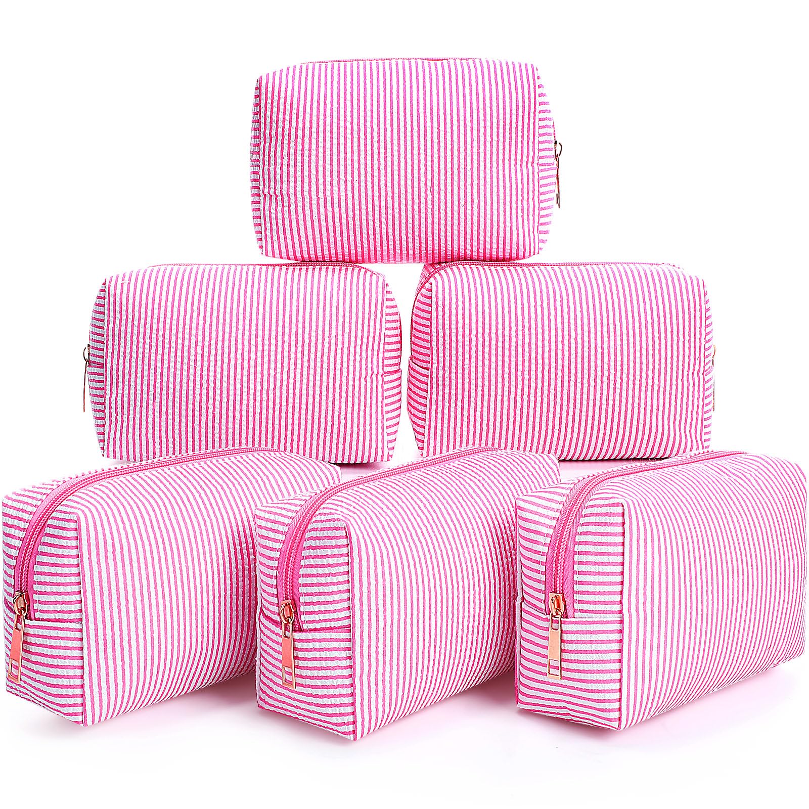 Trousse Sanwuta seersucker rose, ensemble pratique pour le maquillage quotidien
