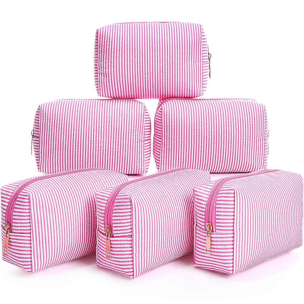 Trousse Sanwuta seersucker rose, ensemble pratique pour le maquillage quotidien