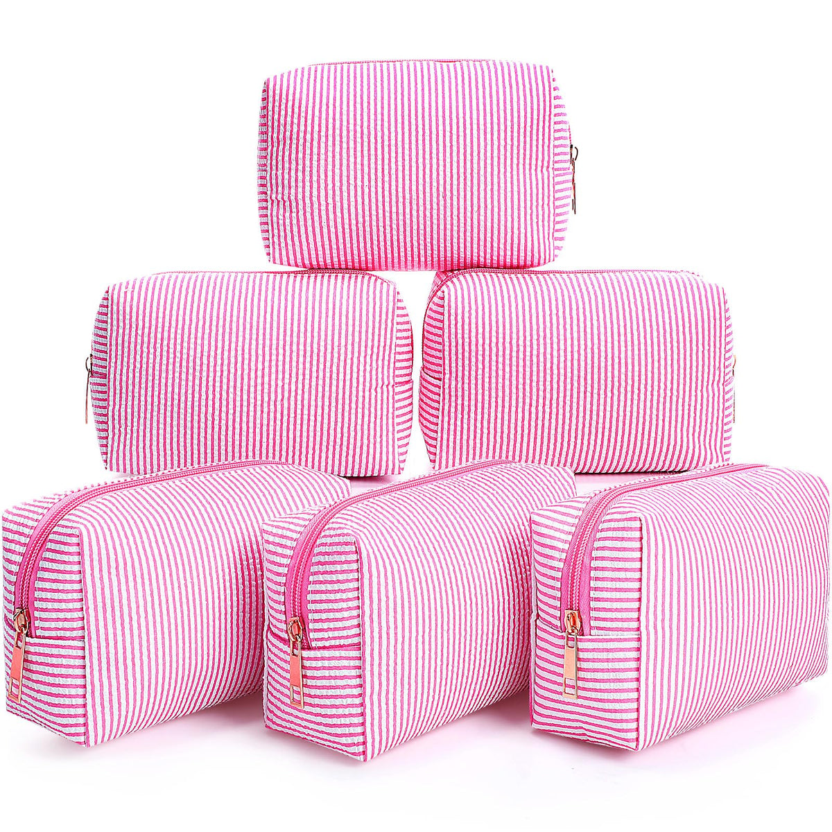 Trousse Sanwuta seersucker rose, ensemble pratique pour le maquillage quotidien