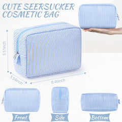Trousse cosmétiques Sanwuta seersucker bleu clair, organisation pratique en déplacement.