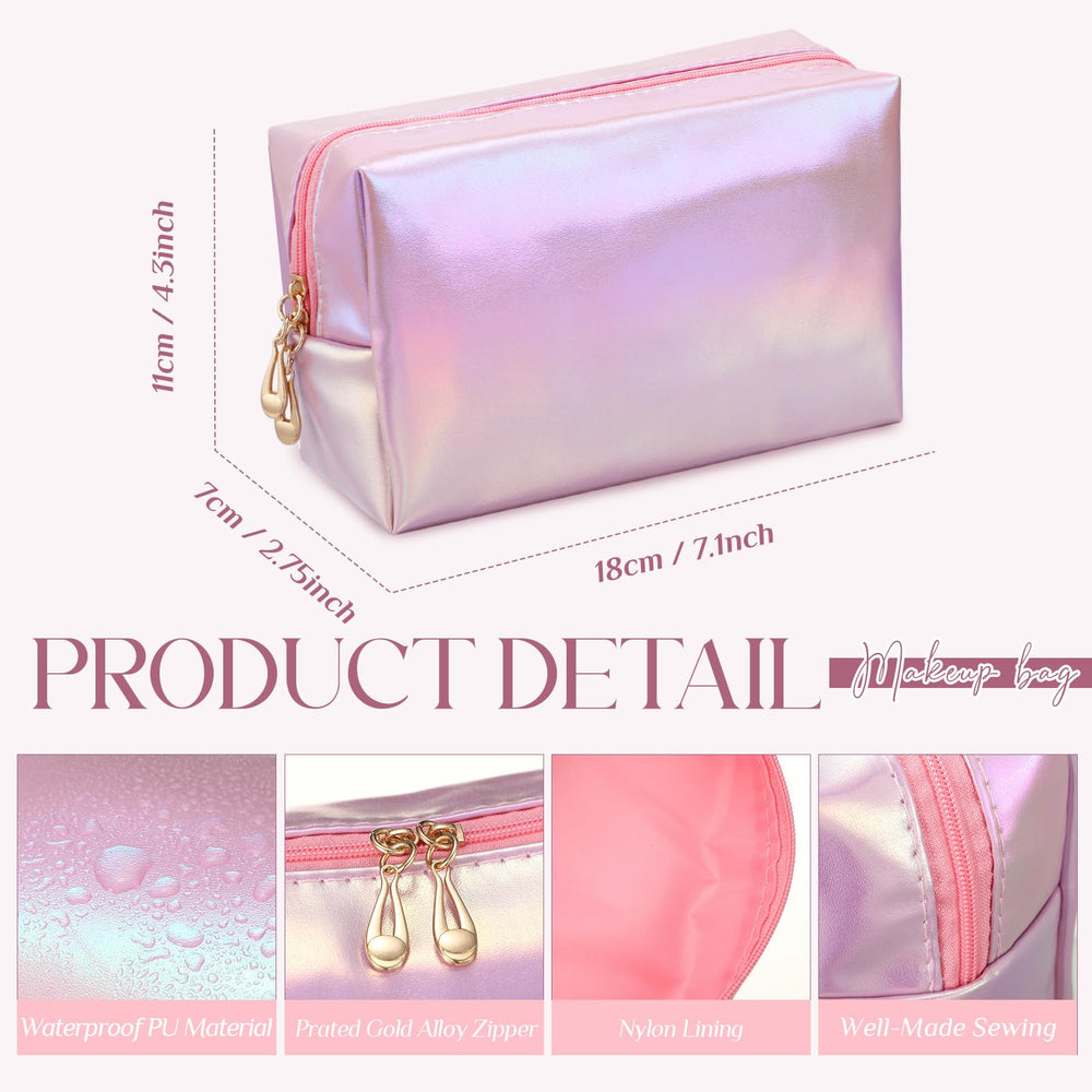 Sanwuta trousse maquillage rose laser avec fermeture double zip idéale voyage.