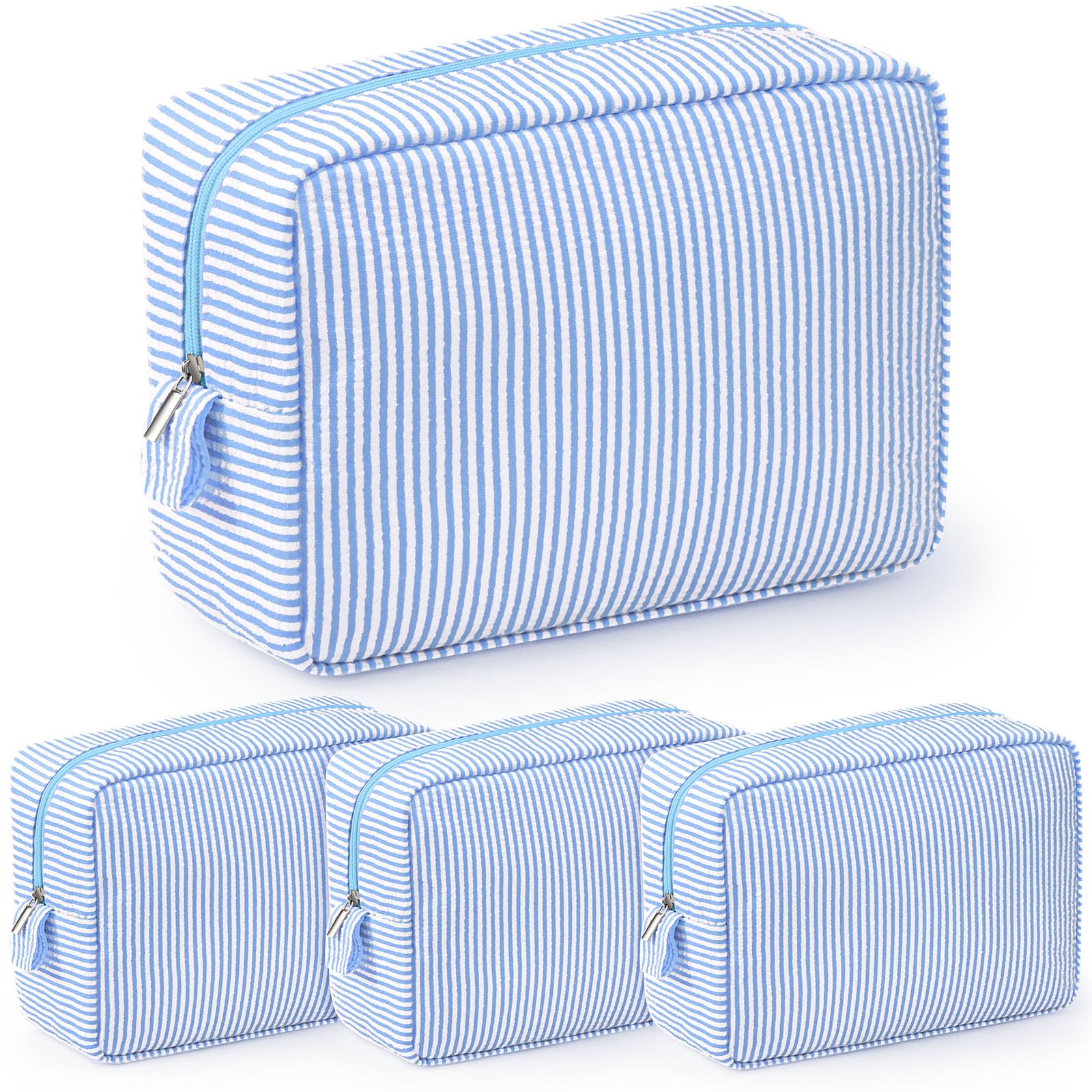 Trousse maquillage Sanwuta seersucker bleu clair pour un rangement élégant en voyage.
