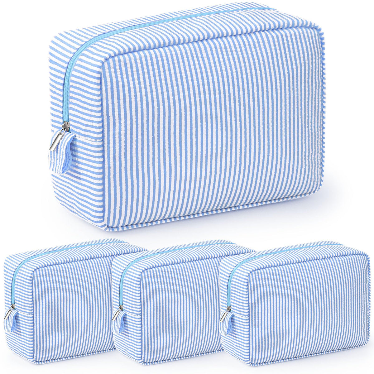 Trousse maquillage Sanwuta seersucker bleu clair pour un rangement élégant en voyage.
