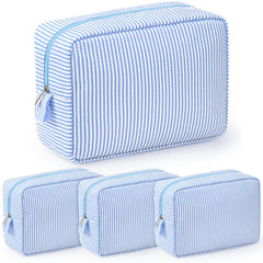 Trousse maquillage Sanwuta seersucker bleu clair pour un rangement élégant en voyage.