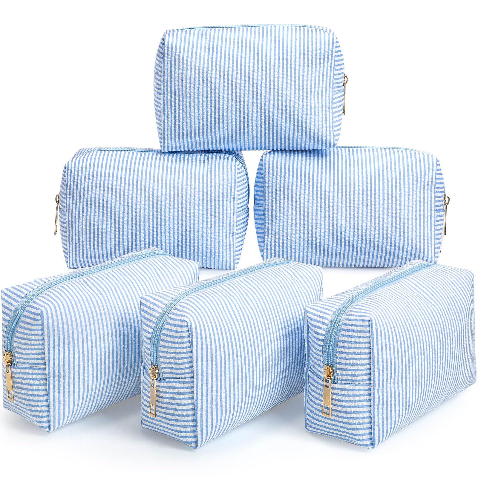 Sanwuta trousse toilette seersucker rayures bleu pour voyage et rangement