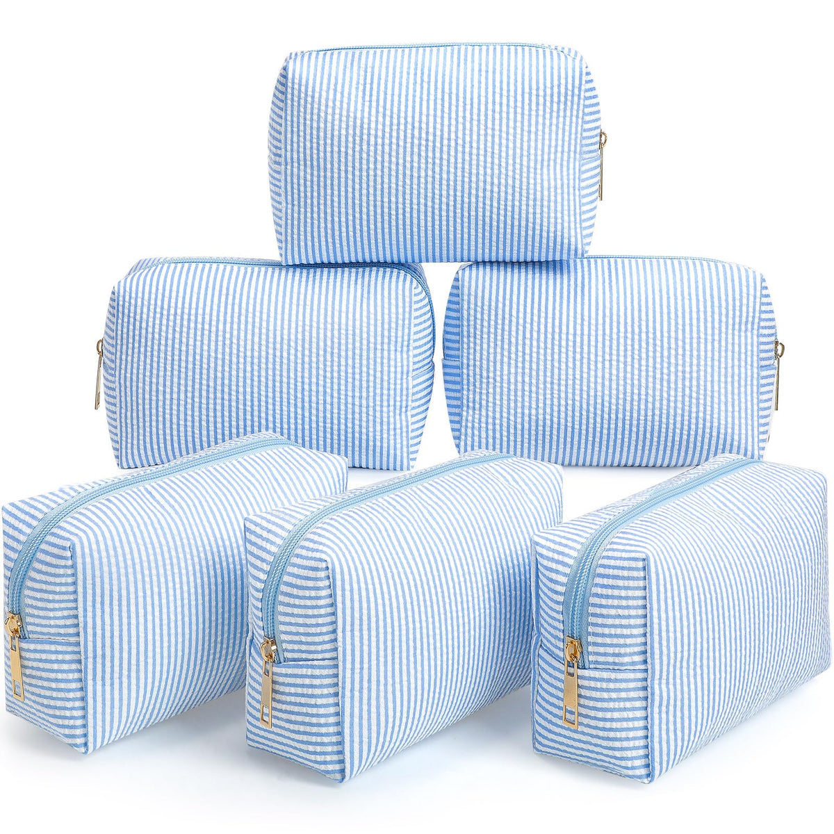 Sanwuta trousse toilette seersucker rayures bleu pour voyage et rangement