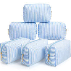 Sanwuta trousse toilette seersucker rayures bleu pour voyage et rangement