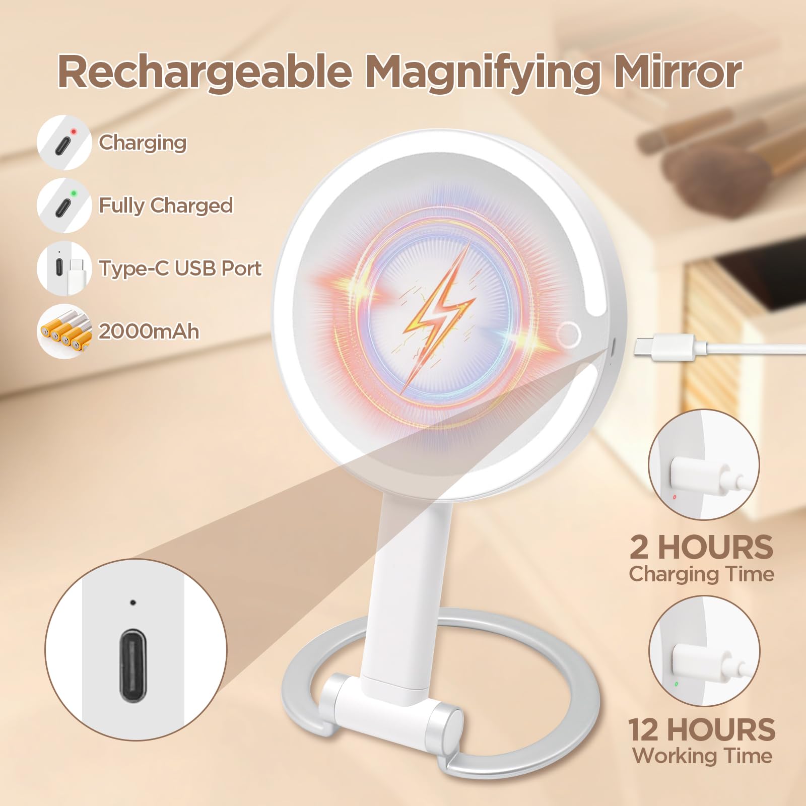 SANYCASA autonomie jusqu’à 3 heures, parfait pour les séances de maquillage.