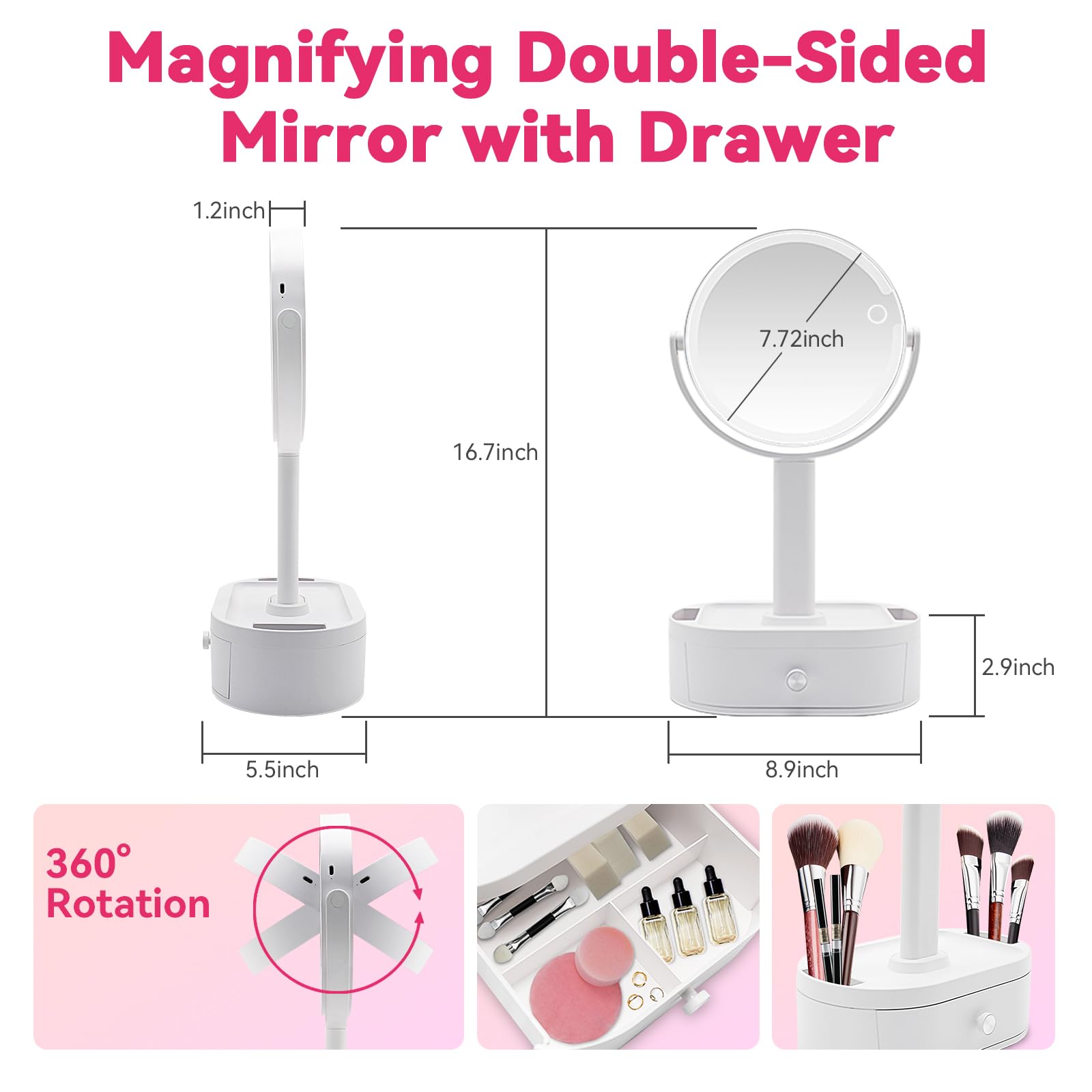Miroir SANYCASA maquillage 1x plat pour le visage en entier.