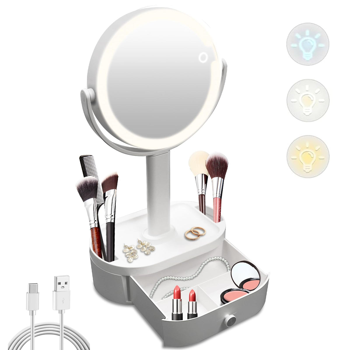 Miroir SANYCASA maquillage avec éclairage DEL et grossissement 10x pour les détails.