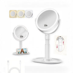 Miroir SANYCASA double face 1x/10x pour maquillage précis.