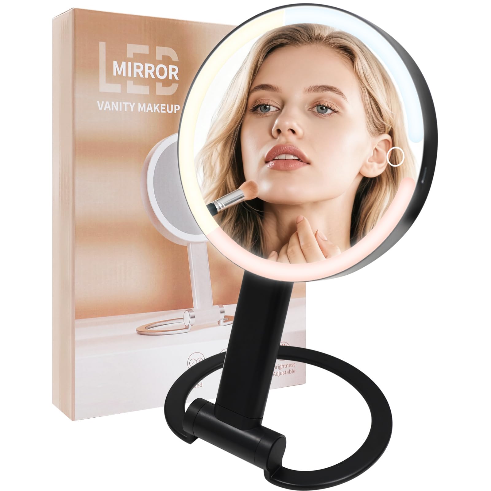 Miroir SANYCASA double-face avec grossissement 10x pour retouches précises.