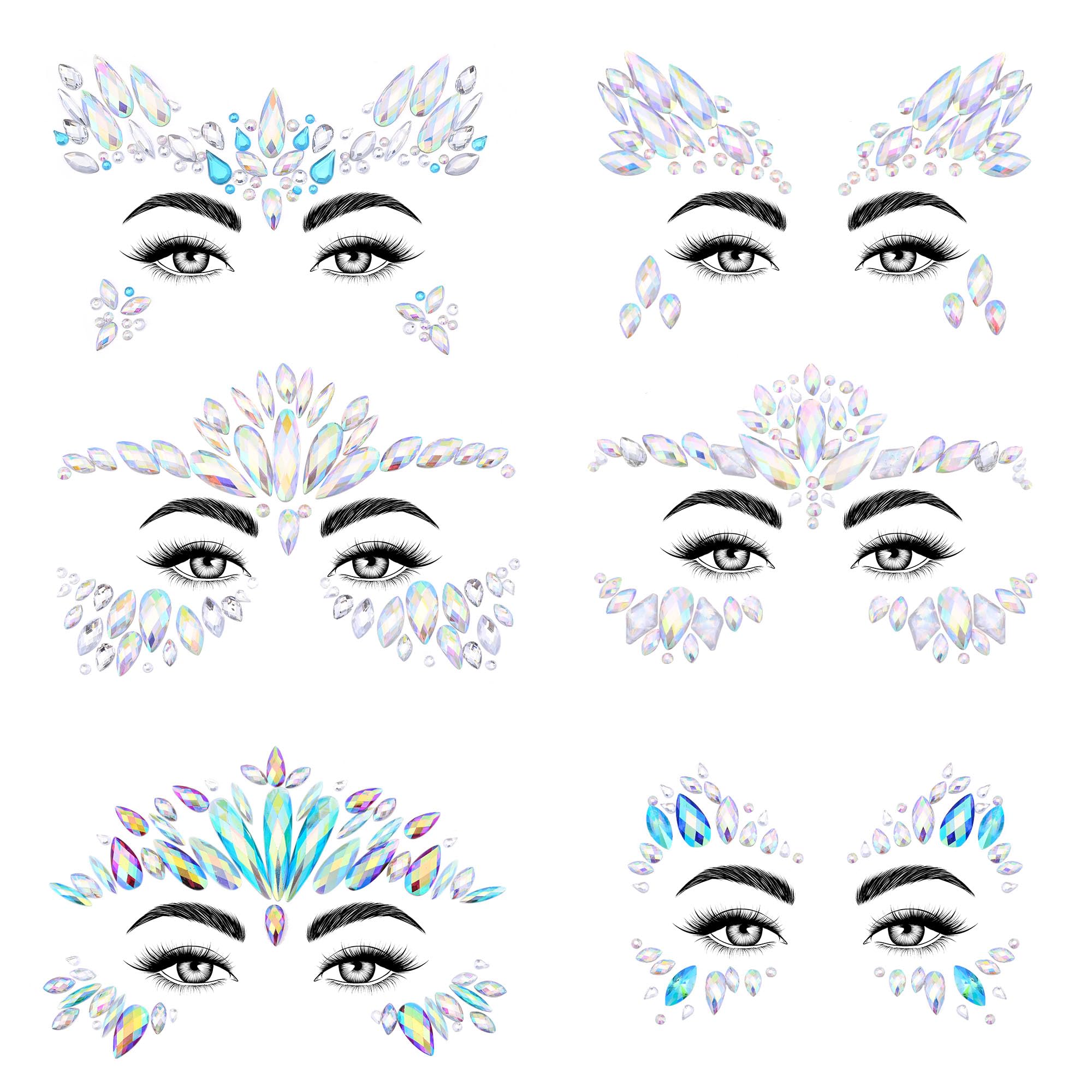 SAOROPEB Face Gems ensemble sirène 1: éclats arc-en-ciel sur le visage.