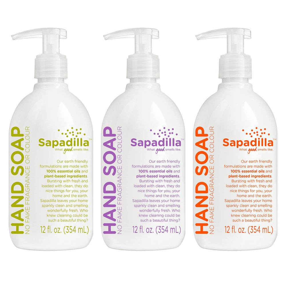 Sapadilla Mains: trio de senteurs en bouteilles, lavage parfumé et doux pour les mains.
