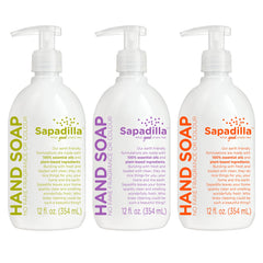 Sapadilla Mains: trio de senteurs en bouteilles, lavage parfumé et doux pour les mains.