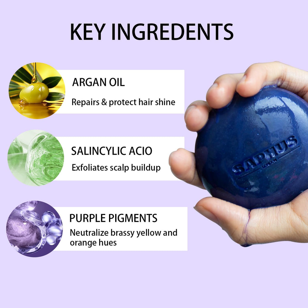 SAPHUS barre-shampoing violet enrichi en huile d argan pour le cortex capillaire.