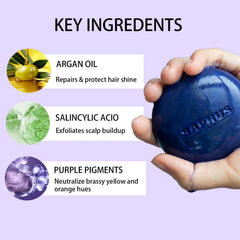 SAPHUS barre-shampoing violet enrichi en huile d argan pour le cortex capillaire.