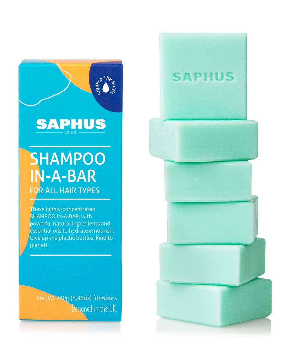 SAPHUS barre-shampooing antipelliculaire bleu pour cuir chevelu propre et frais