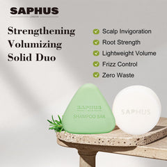 SAPHUS Rosemary Oil Shampoo Bar close-up highlighting rosemary benefits for scalp refresh.