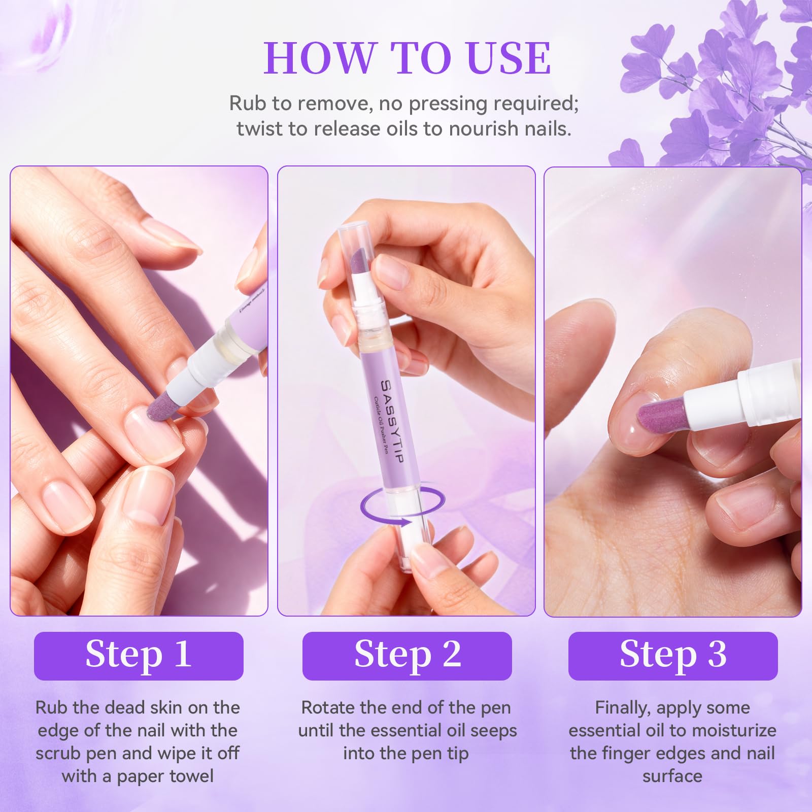 SASSYTIP Huile Cuticule Lavande, expérience apaisante.