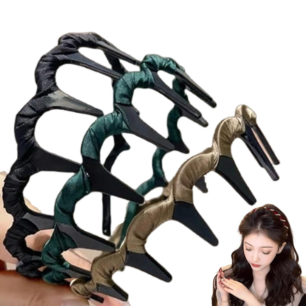 Satasiam 3Pack bandeau vintage haut cranium sur modele, effet lifting subtil.