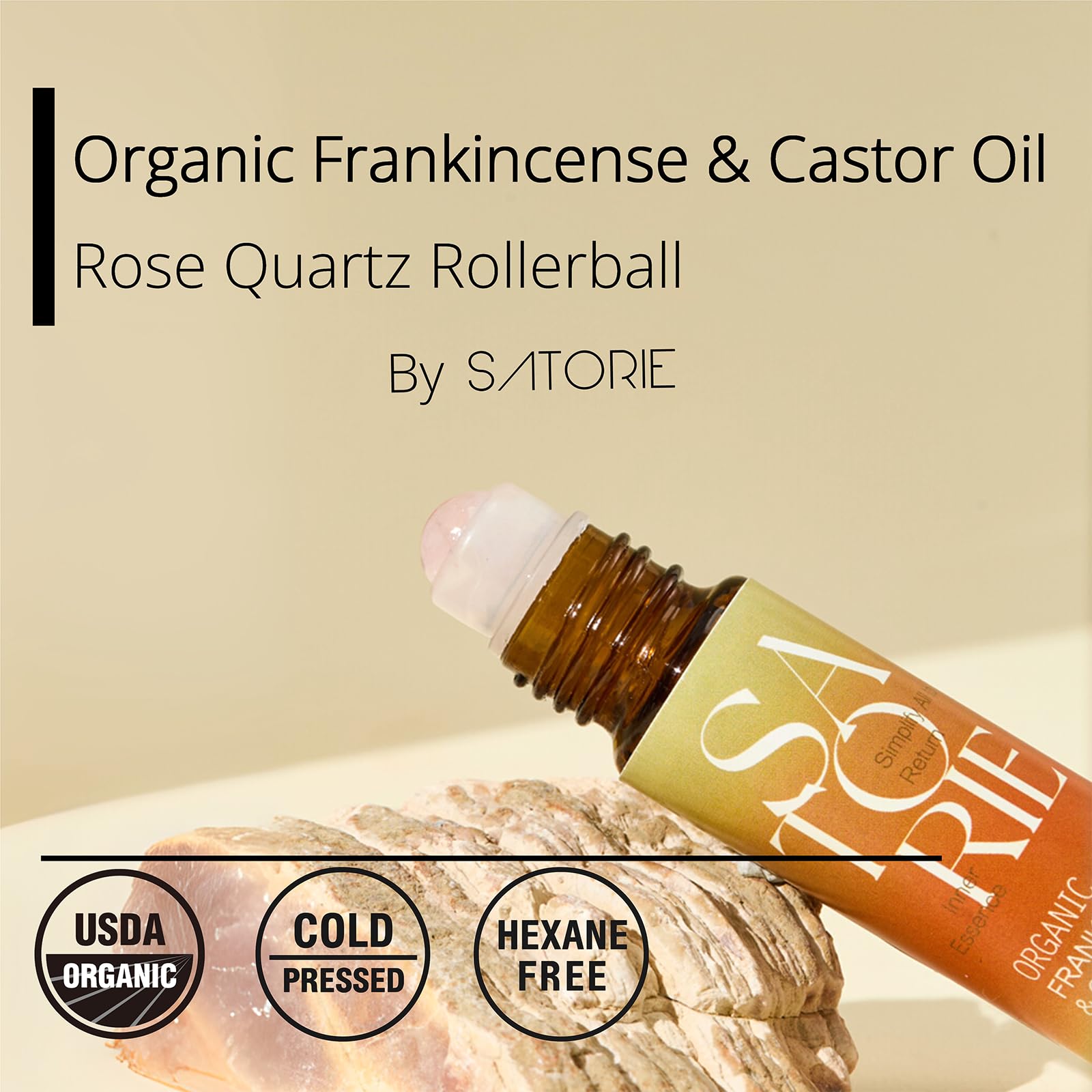 Satorie Rouleau quartz rose — application précise et fraîche.