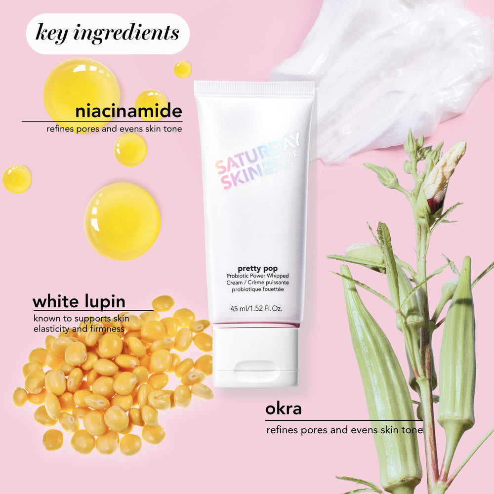 Crème hydratante Saturday Skin Pretty Pop offrant une sensation douce et veloutée.