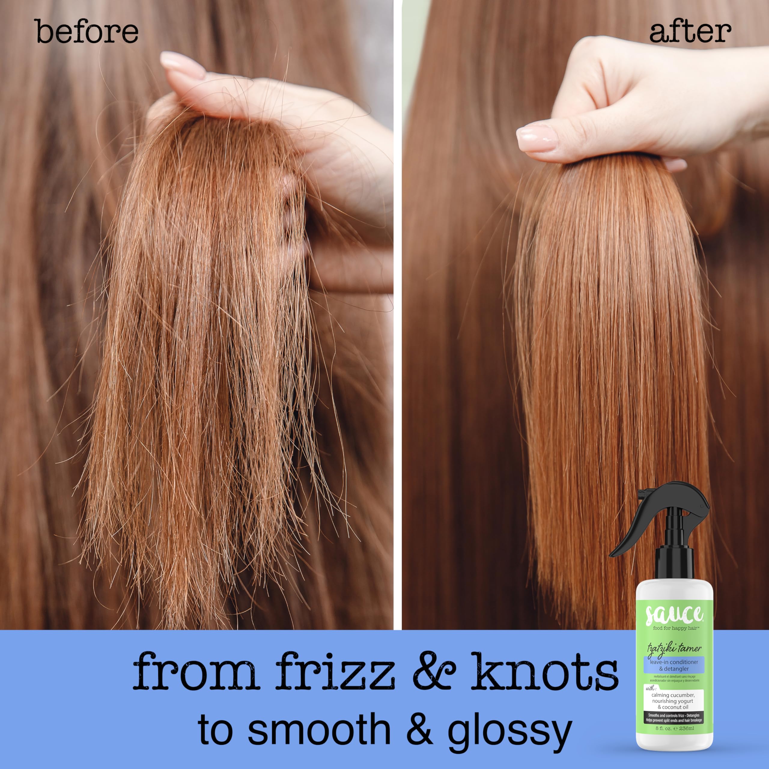 Sauce Beauty application sur cheveux humides pour démêler.