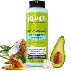 SAUCE BEAUTY Guacamole Whip – bouteille visible, hydratation légère pour cheveux éclatants.
