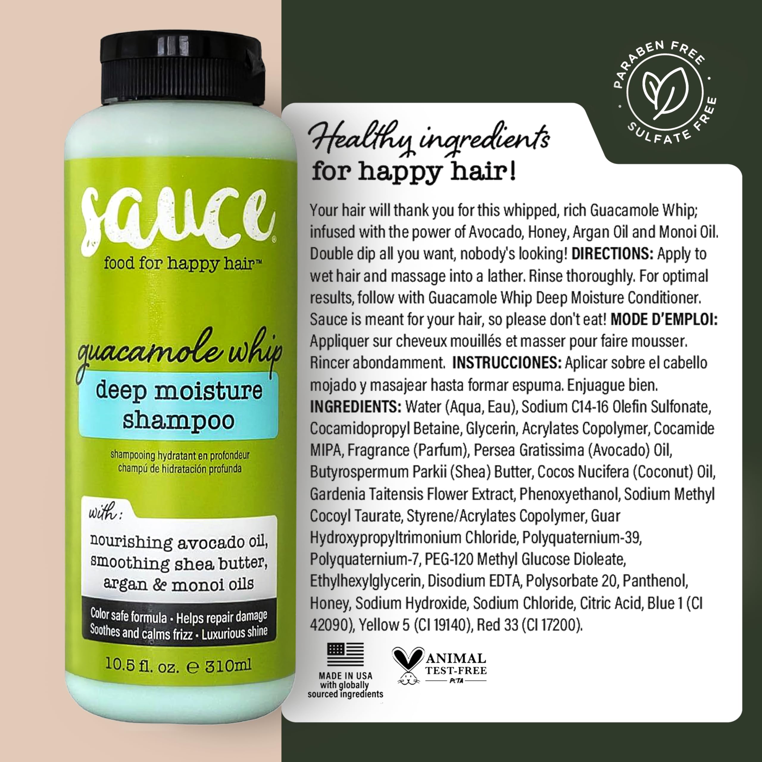 SAUCE BEAUTY Guacamole Whip – utilisation quotidienne adaptée à tous types de cheveux.