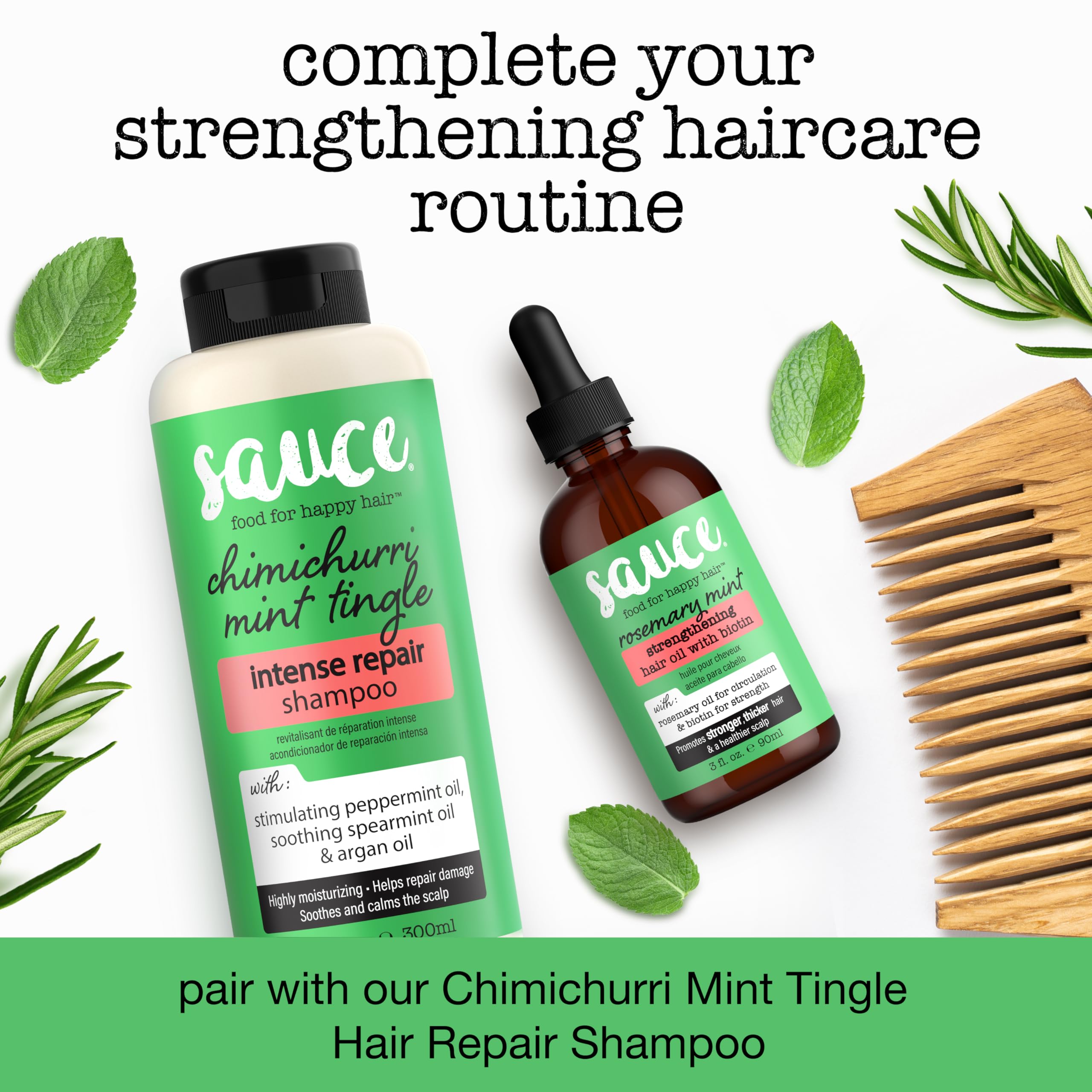 SAUCE BEAUTY Huile cheveux Rosmarin Menthe – formule sans parabènes pour une routine douce.