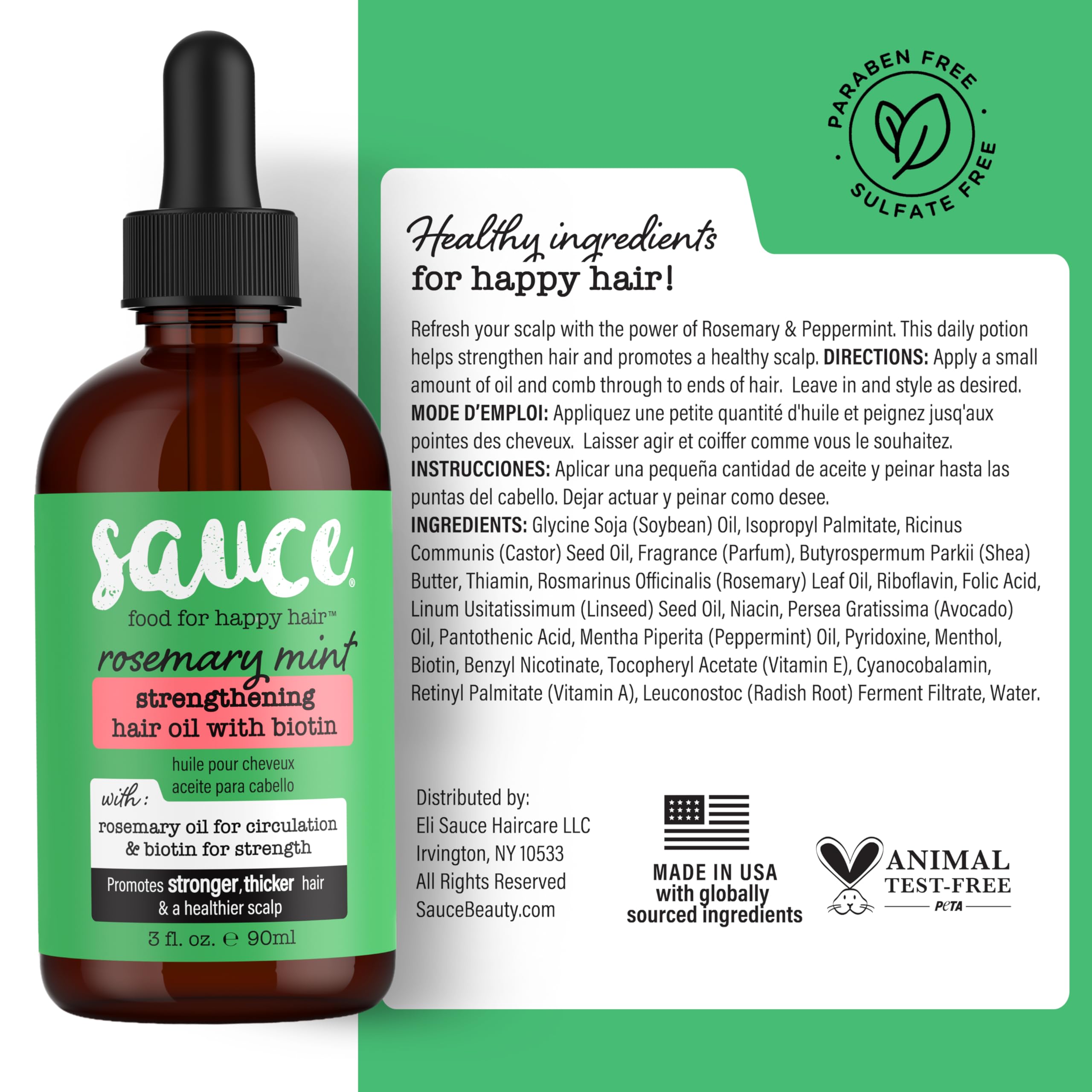 SAUCE BEAUTY Huile cheveux Rosmarin Menthe – flacon pratique pour une utilisation quotidienne.