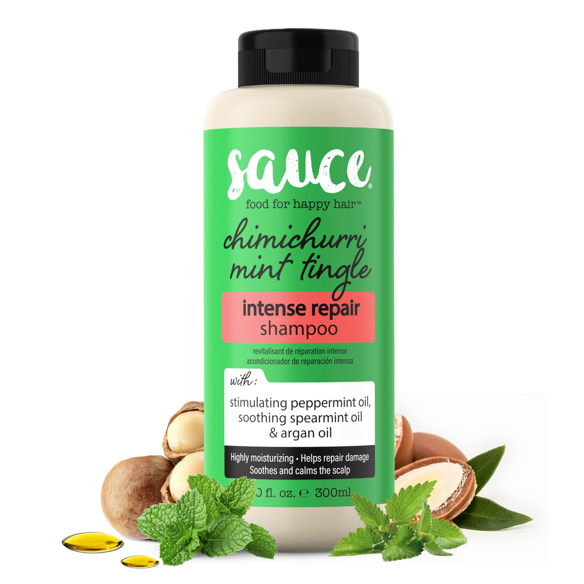 SAUCE Beauty Intense Repair Shampoo showcases mint pour for a refreshed scalp and hydrated hair