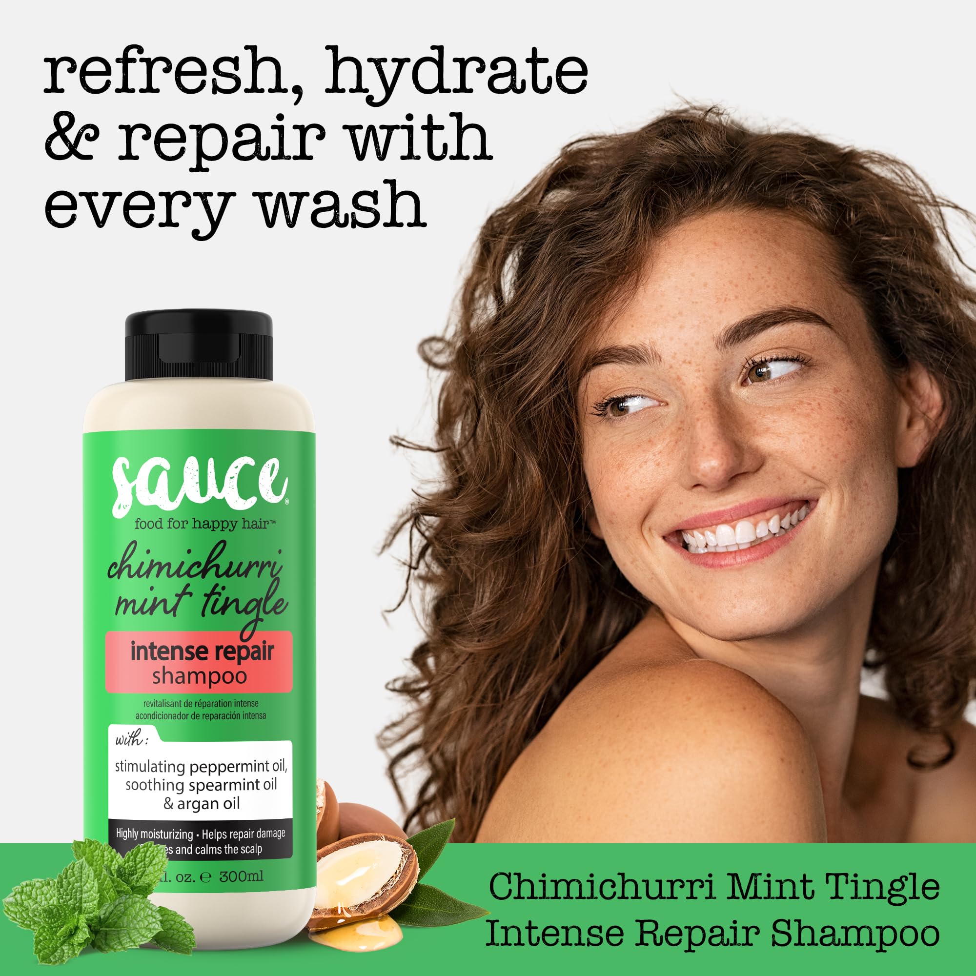 SAUCE Intense Repair Shampoo mint lather delivers a cooling cleanse and moisture boost