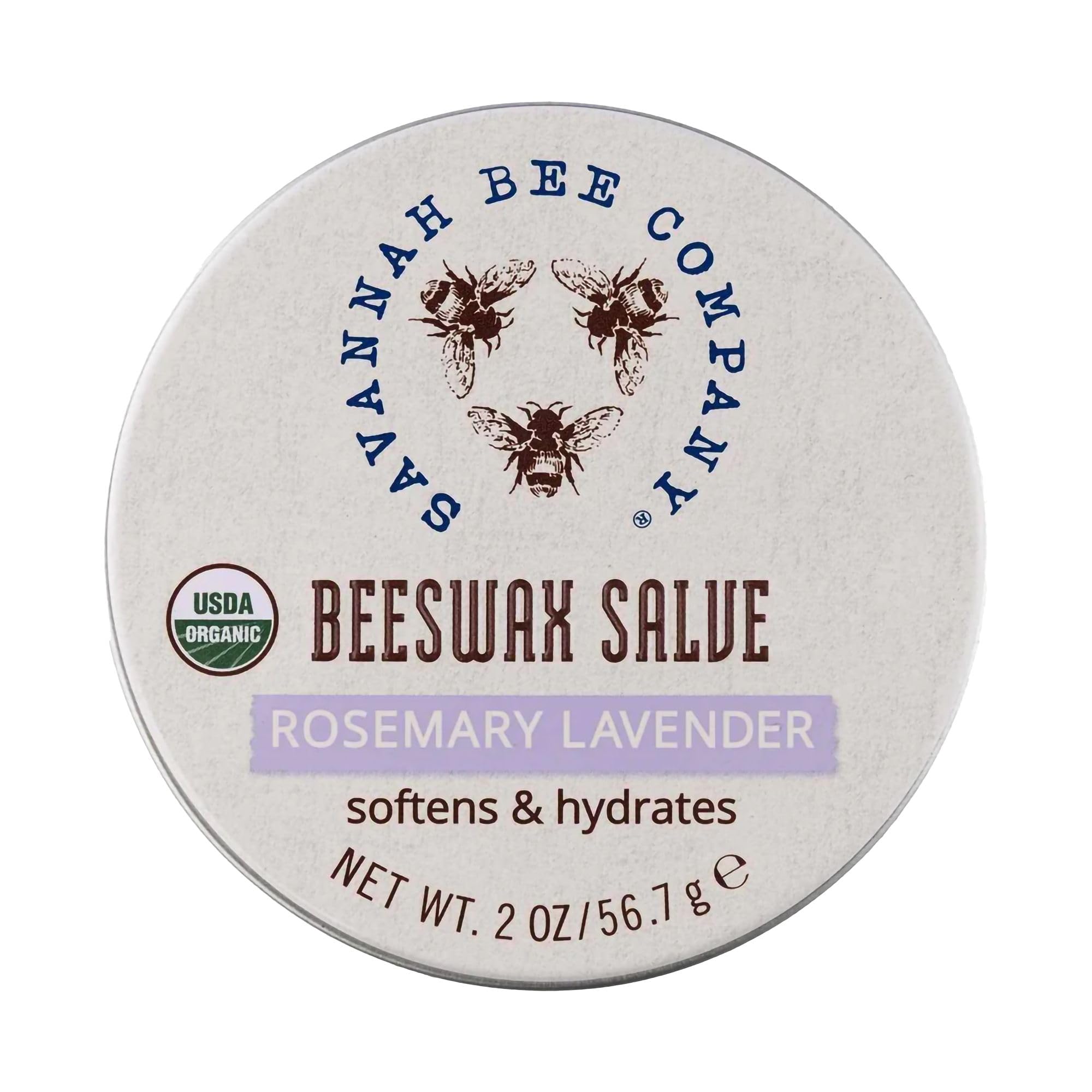 Savannah Bee Company baume cire d’abeille en boîte, parfum romarin-lavande, hydratation profonde